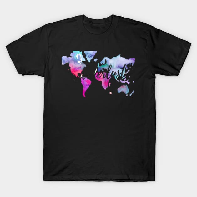 Wanderlust Watercolor Map T-Shirt by annmariestowe